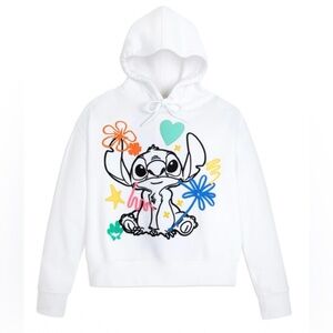 Disney Stitch Embroidered White Hooded Sweatshirt Women Sz Medium ~ NWT!